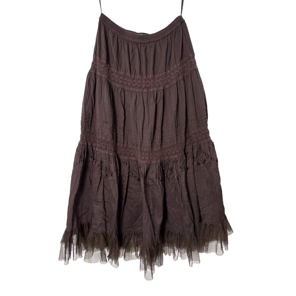 K Studio Collection Skirt Womens M Brown Good Tiered Lace Tulle Boho Midi Skirt